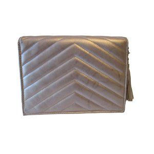 *Neiman Marcus Champagne Gold Envelope Clutch Chevron Stitched Quilted Design
